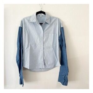 Derek Lam 10 Crosby‎ Mix Media Button Down Shirt Color Block Blue size 00